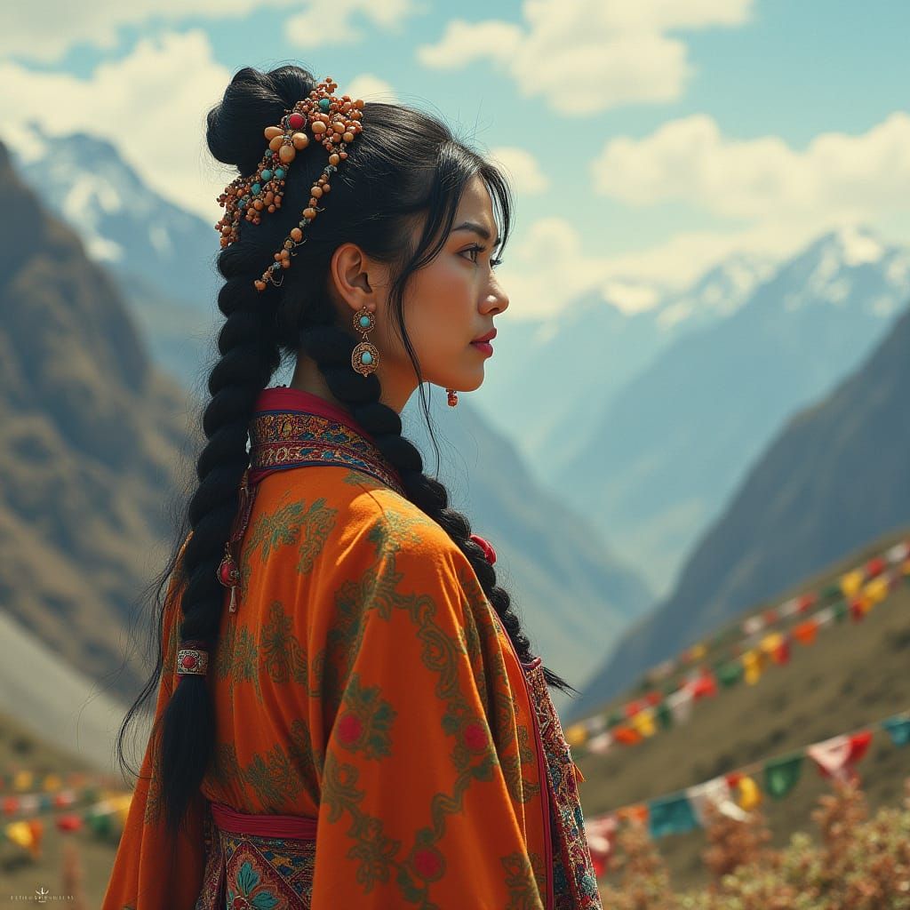 Tibetan Noblewoman in Himalayan Splendor
