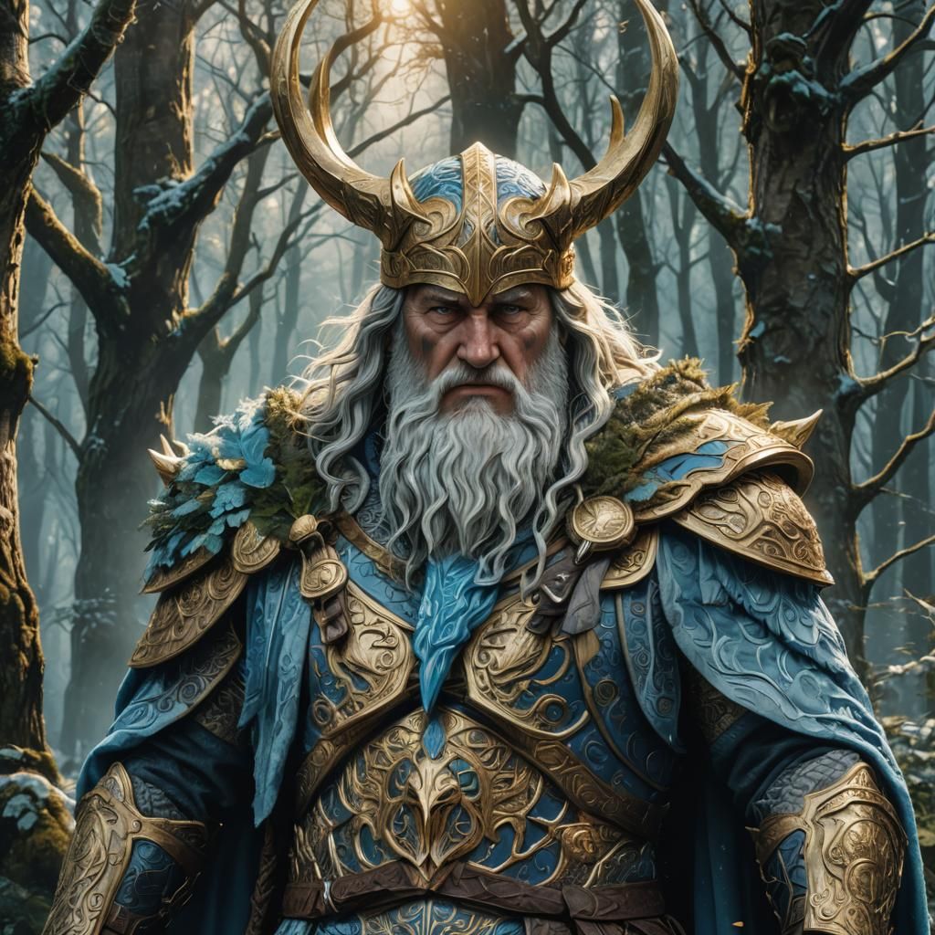 Odin in Mystical Forest: Fantasy Concept Art