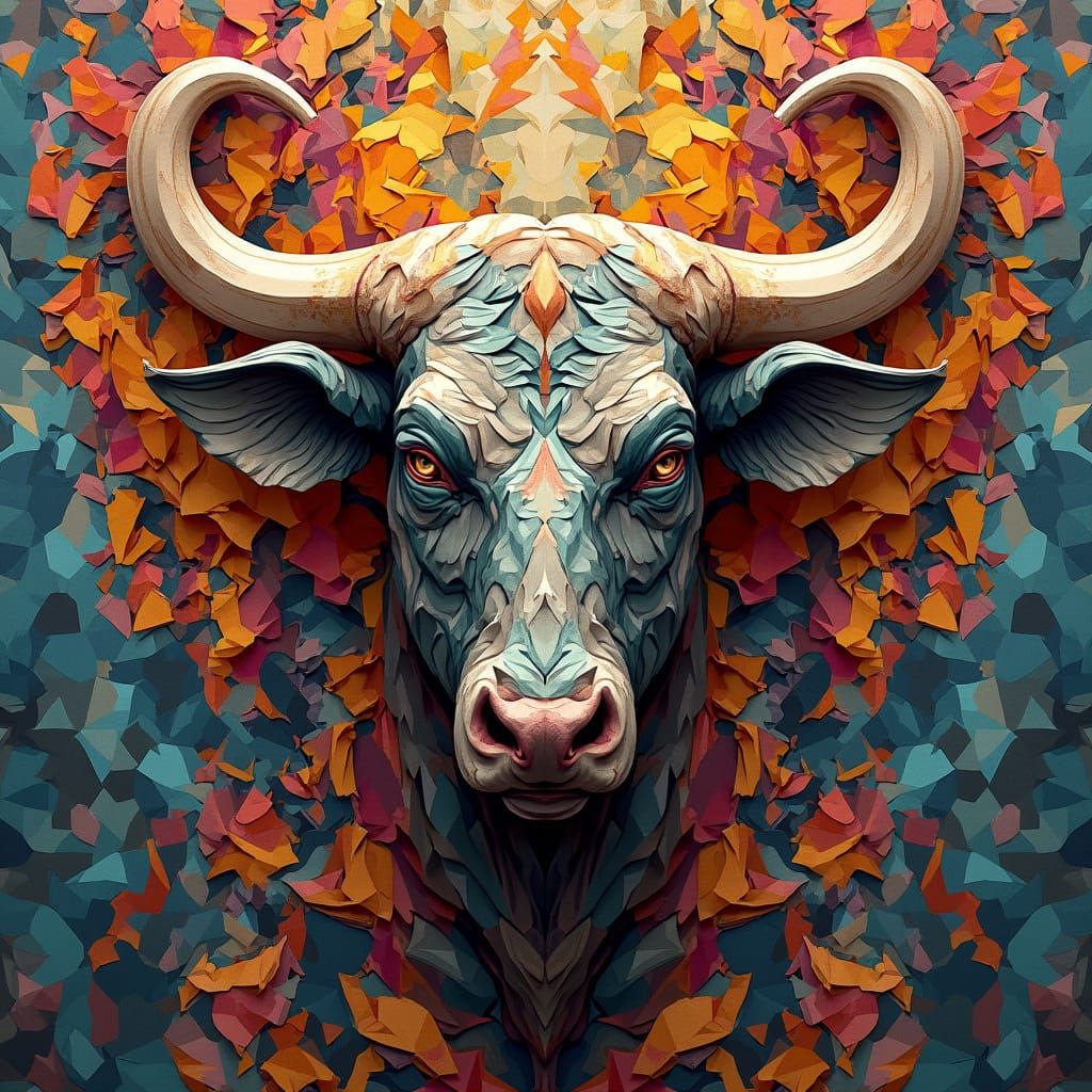 Abstract Taurus Symbol in Geometric Fauvism Style
