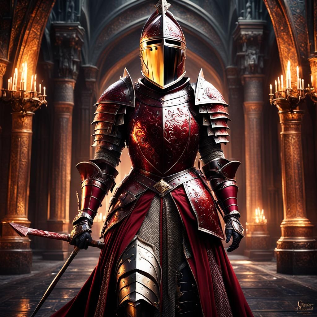 Medieval Female Knight in Dark Fantasy Style