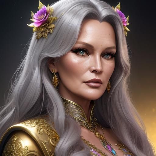 Ursula Andress Portrait with Rainbow Flower Theme