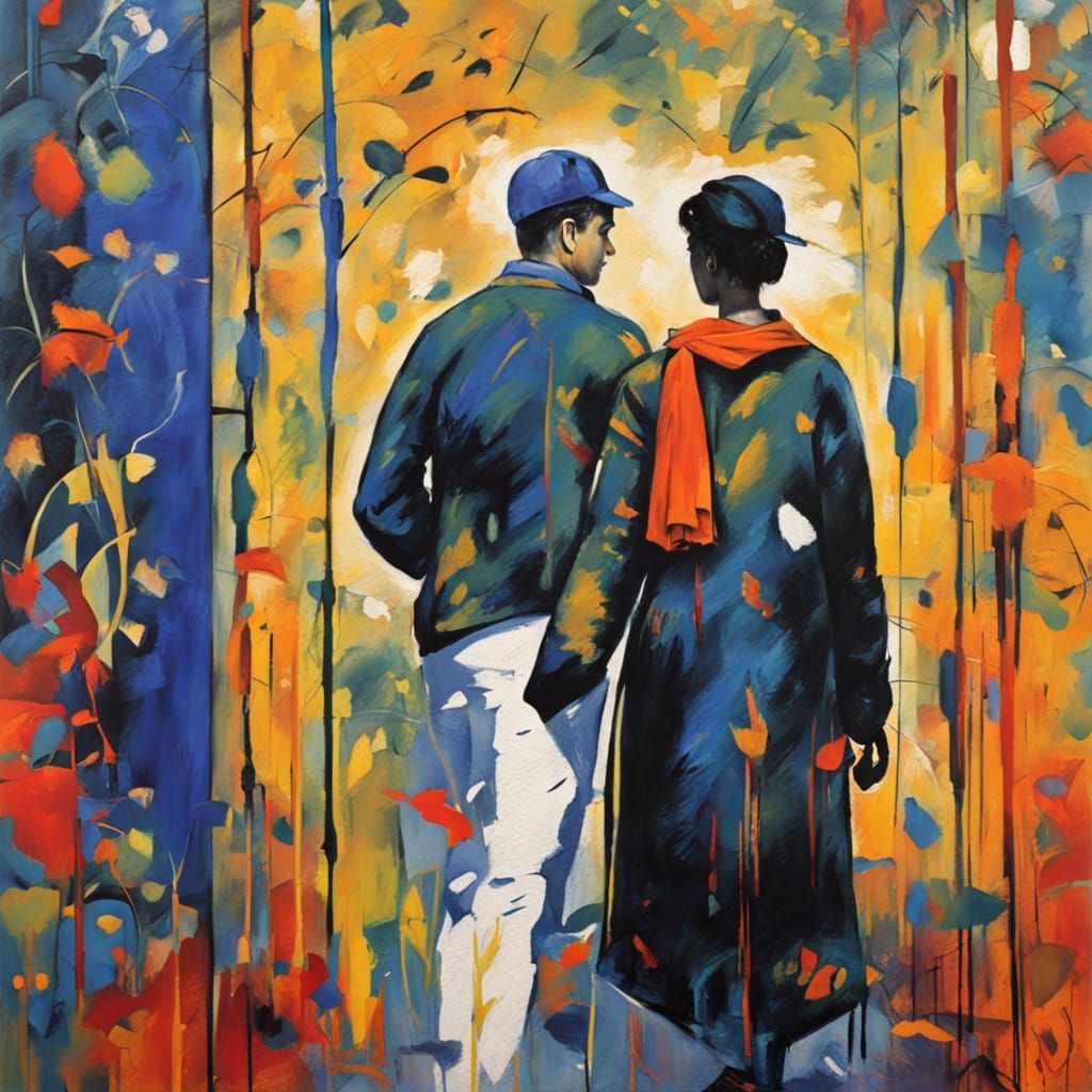 Romantic Couple in Warm Golden Light, Expressive Impressioni...