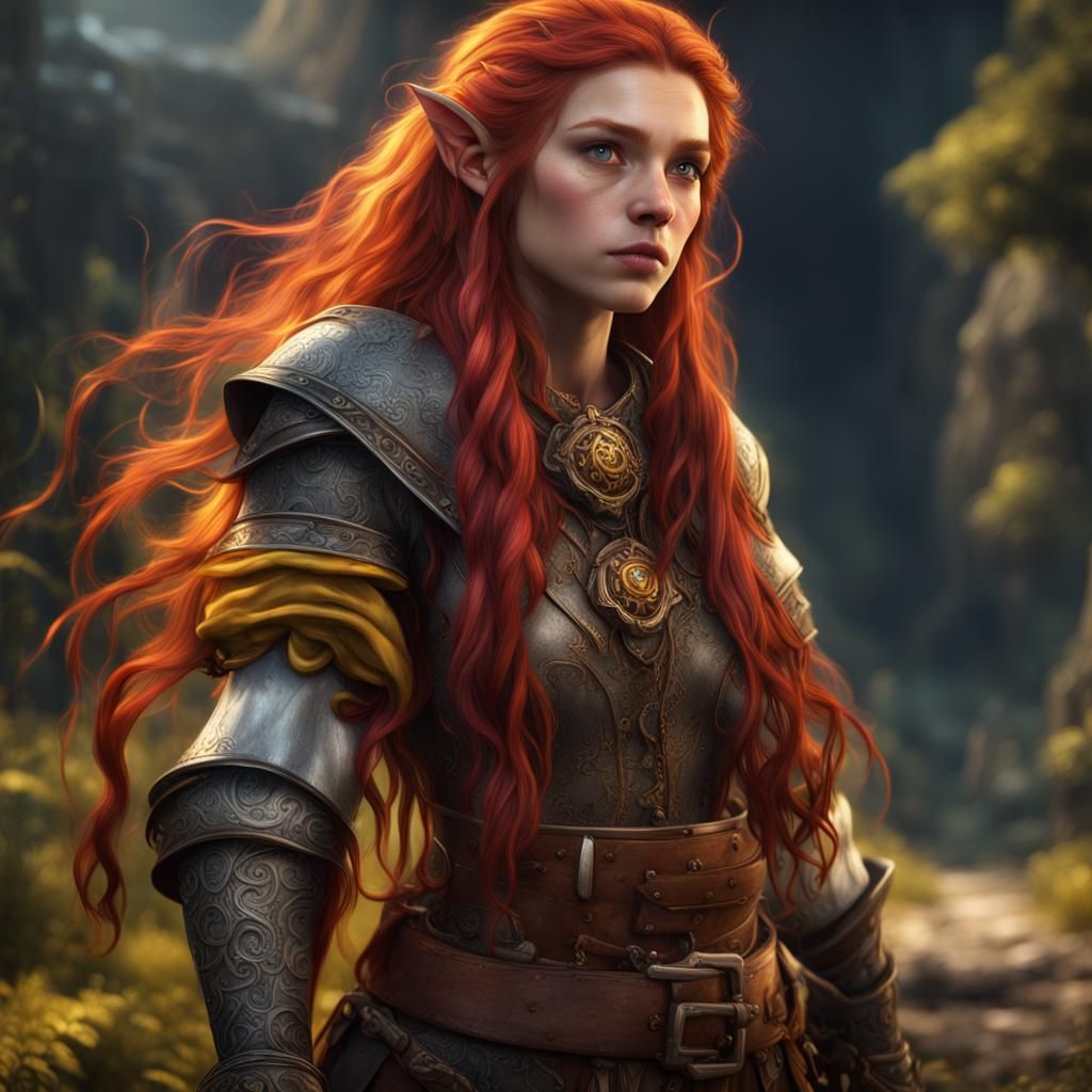 Fantasy Halfling with Red Hair: Detailed Digital Art