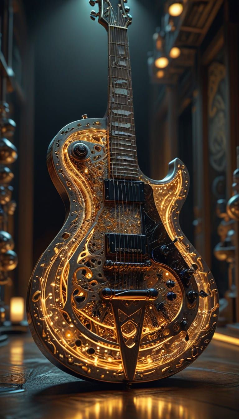 Glowing Surreal Electric Guitar Masterpiece in Macro