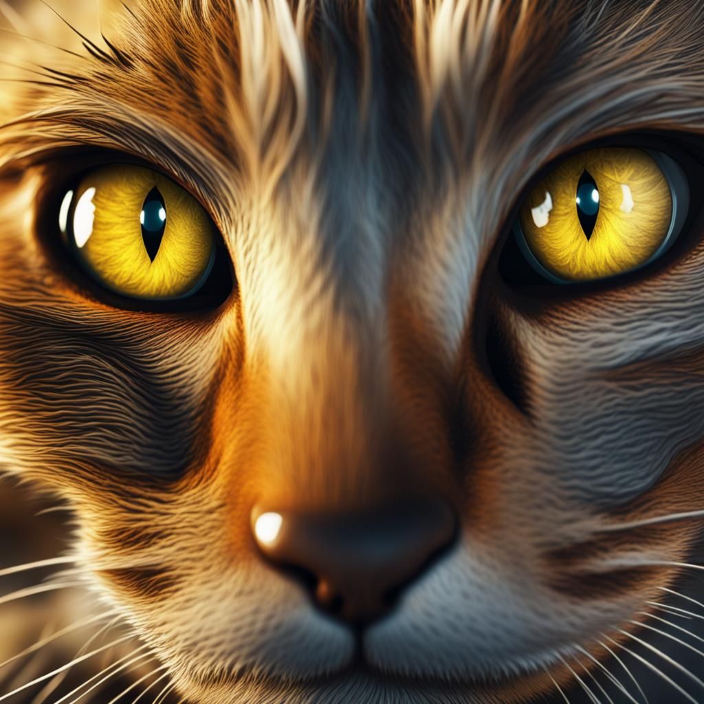 Hyperrealistic Close-Up of a Cat's Yellow Eyes