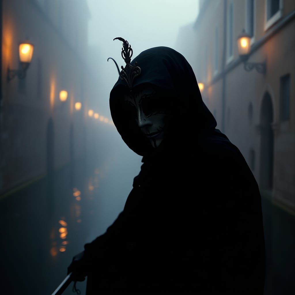 Mysterious Figure in Venetian Mask, Medieval Venice