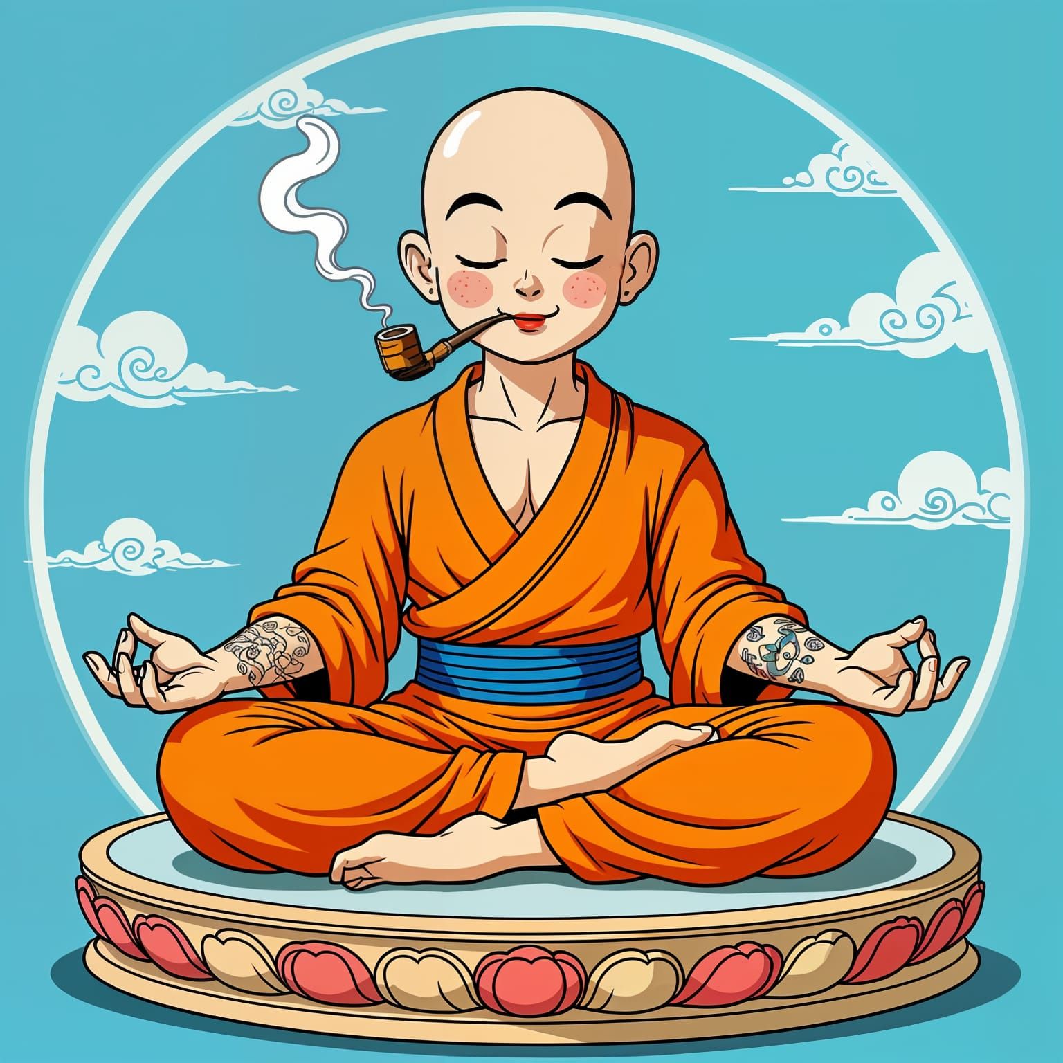 Popeye Meditates as Buddhist Monk in Vibrant Style
