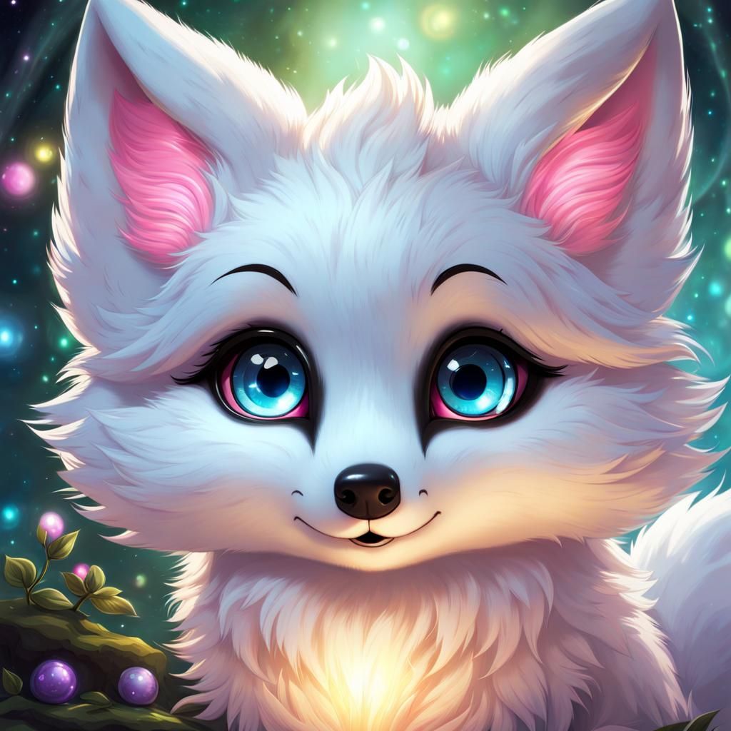 Adorable Furry White Fox with Glowing Orbs