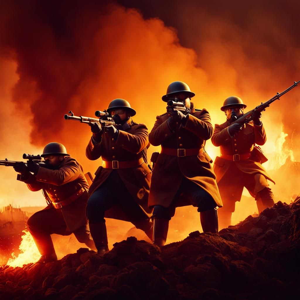 Cats in Military Suits: Epic Trench Warfare Scene