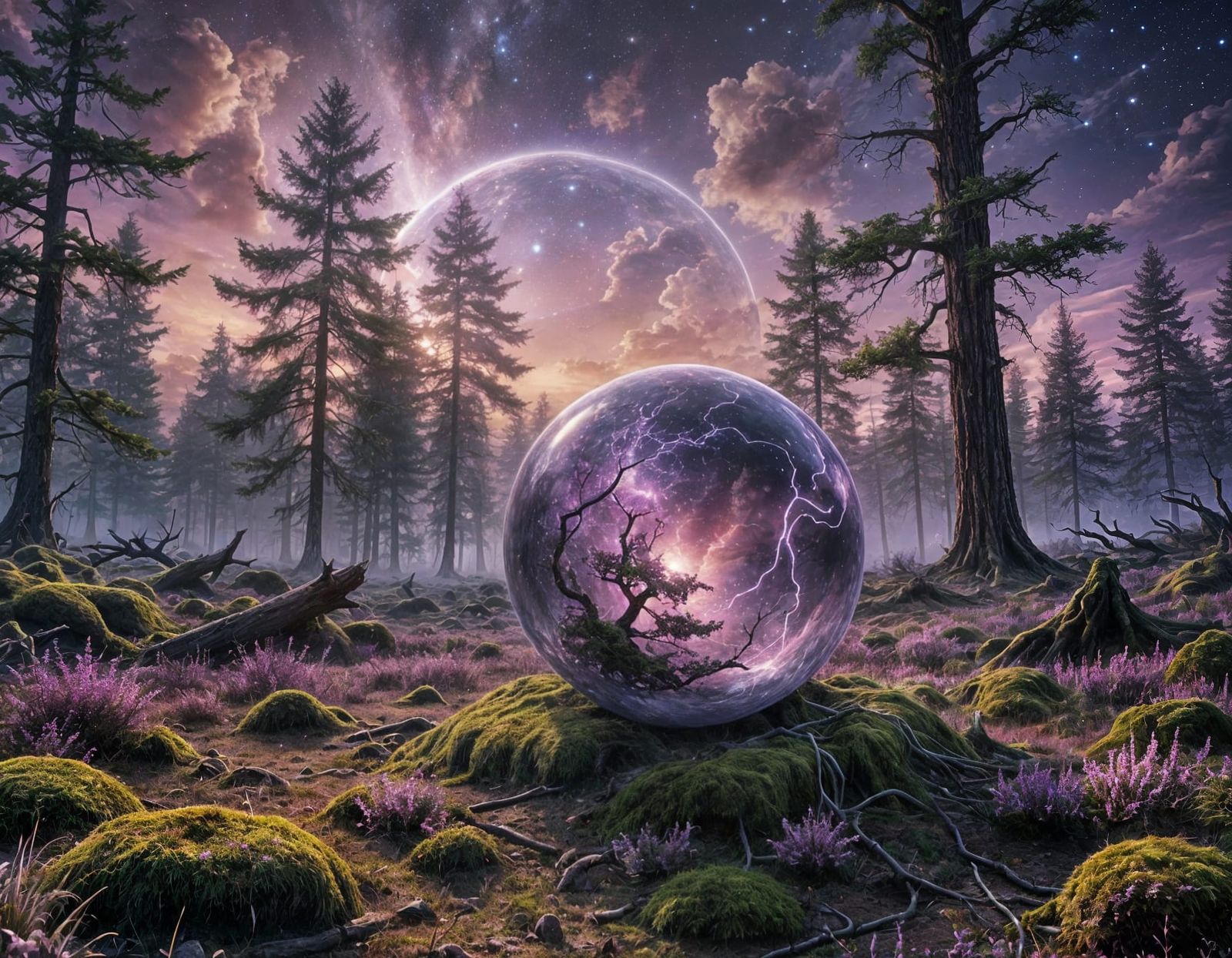 Ethereal Orb in Forest: Digital Fantasy Art