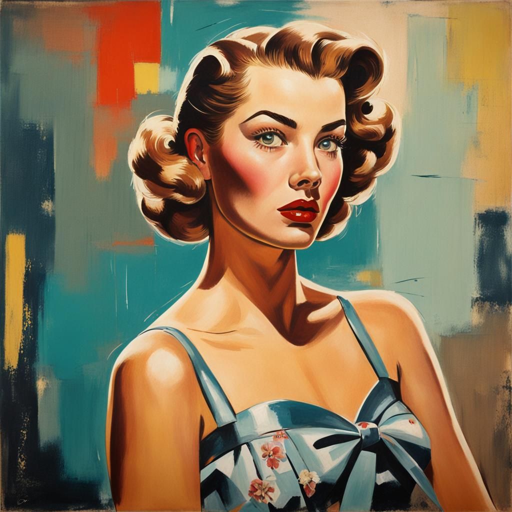 1950s Pin-Up Girl Portrait in Hyperrealistic Style