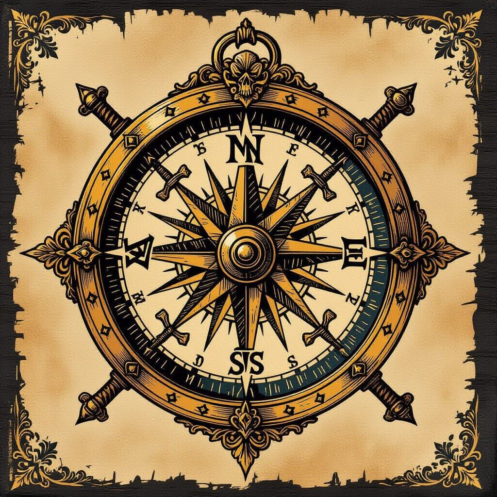 Vintage Pirate Compass Logo - Maritime Adventure Style