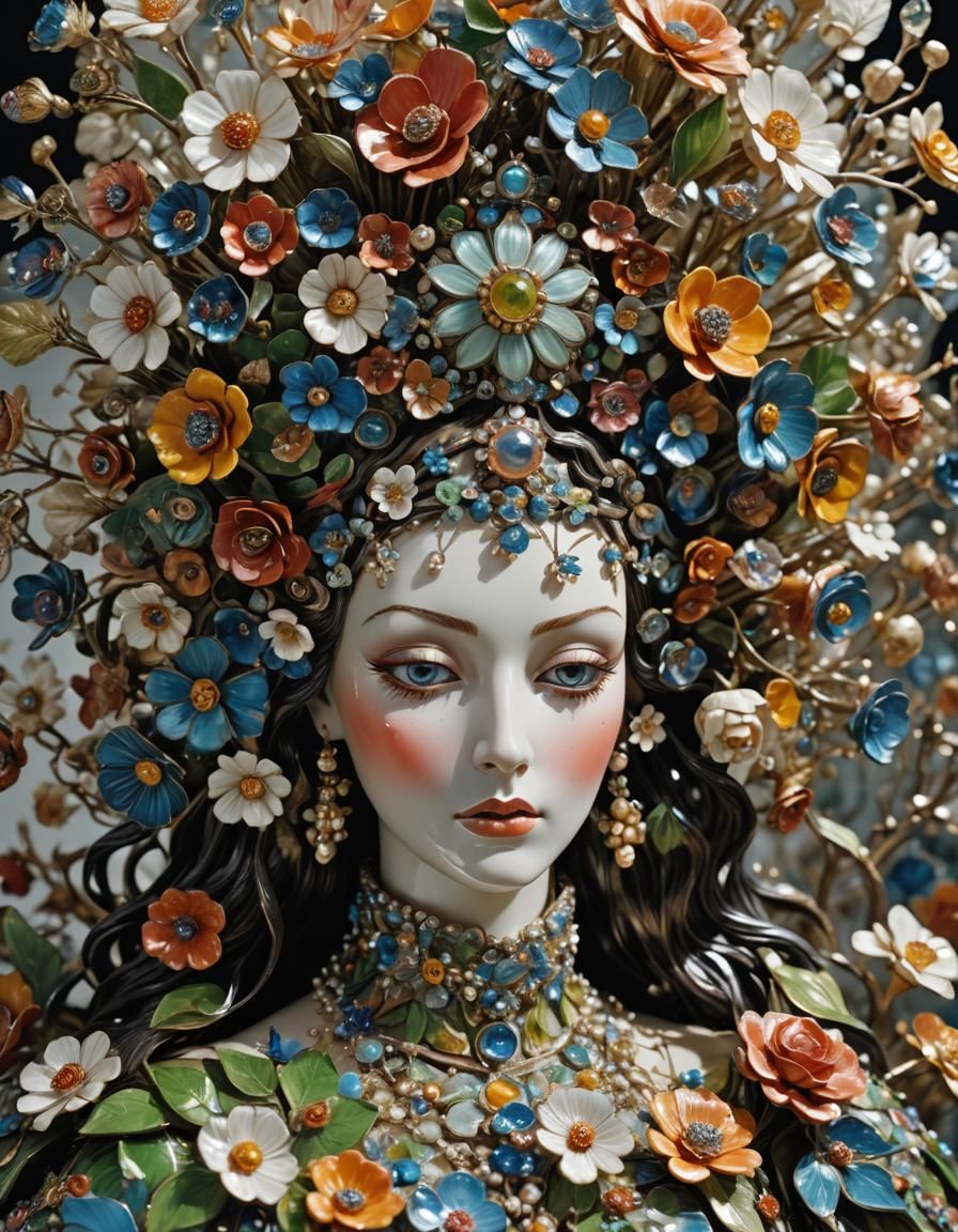 Enameled Glass Woman: Surreal Hyperdetailed Portrait