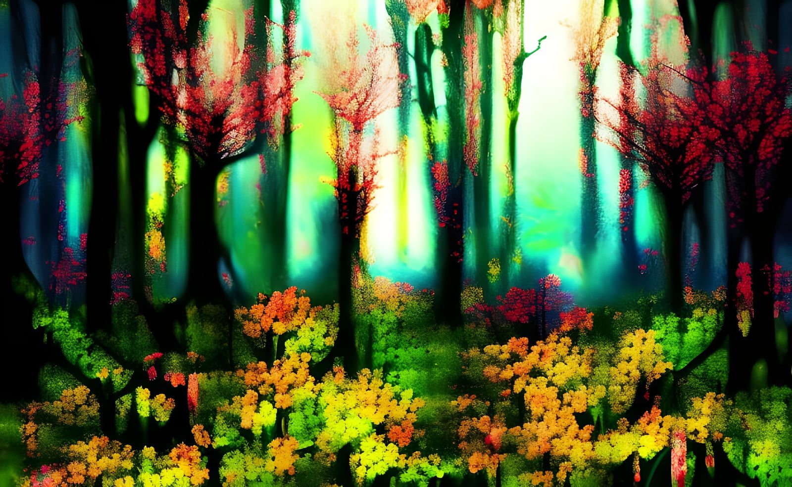 Blooming Spring Forest in Contrasting Colors