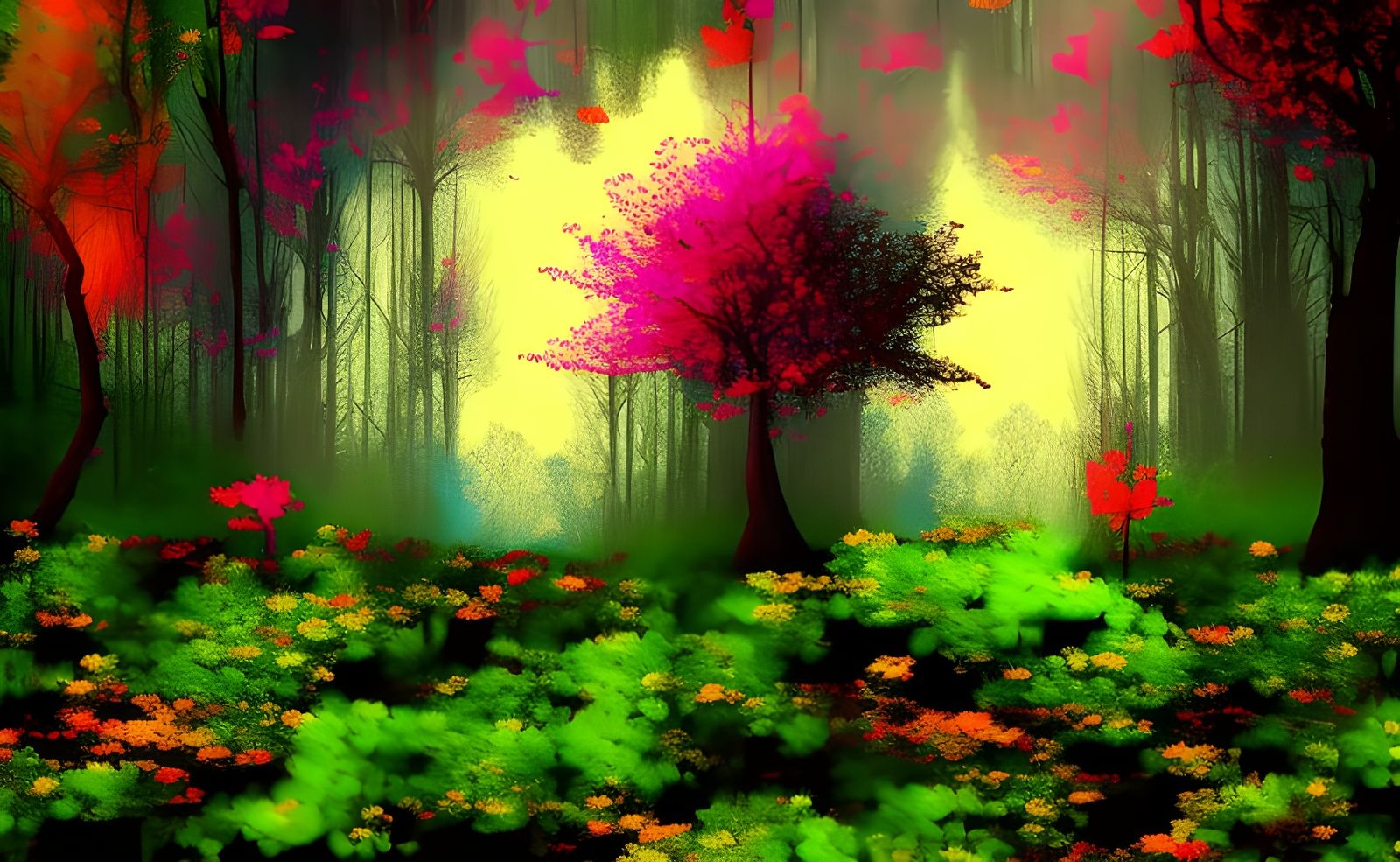 Blooming Spring Forest in High Contrast Colors