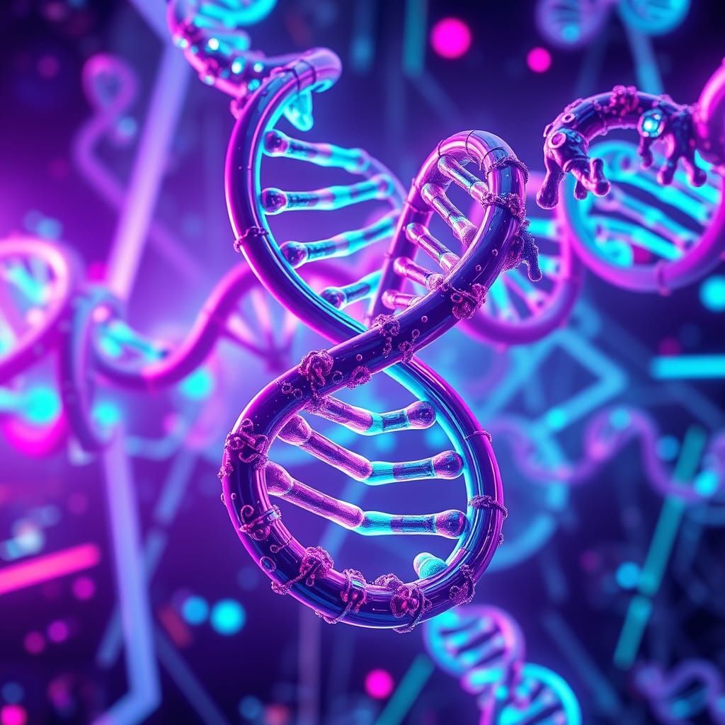 DNA Double Helix in Neon Cyberpunk Style