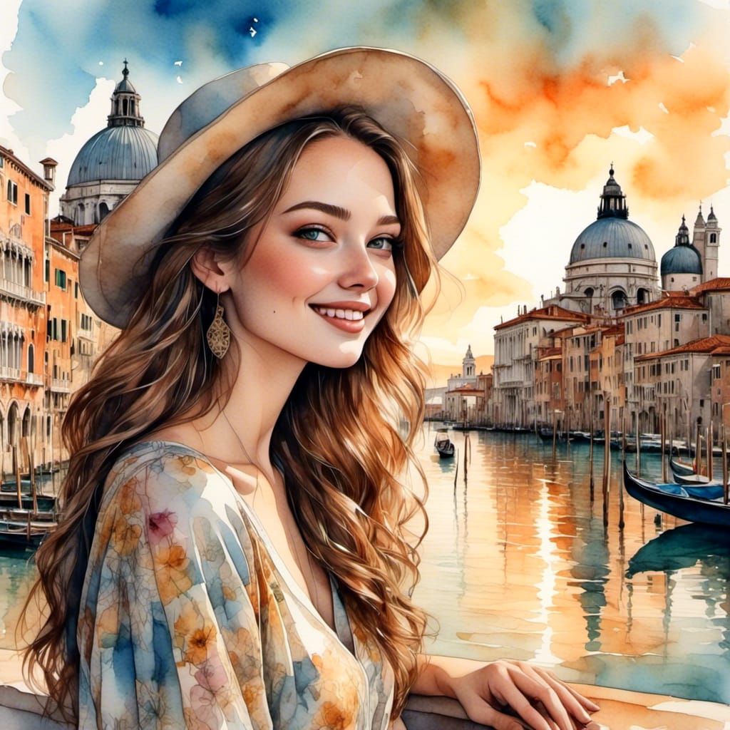 Young Woman Posing in Venice at Golden Hour