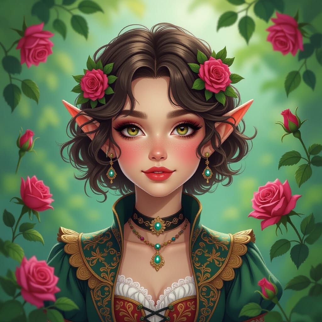 Androgynous Imp in Lush Fairy Tale Illustration