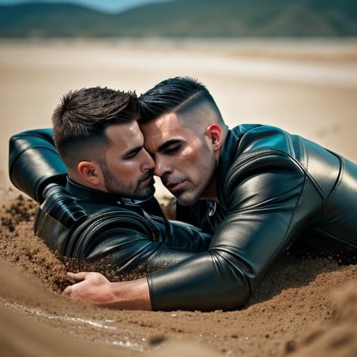 Leathermen Kissing in Quicksand: Professional Photography