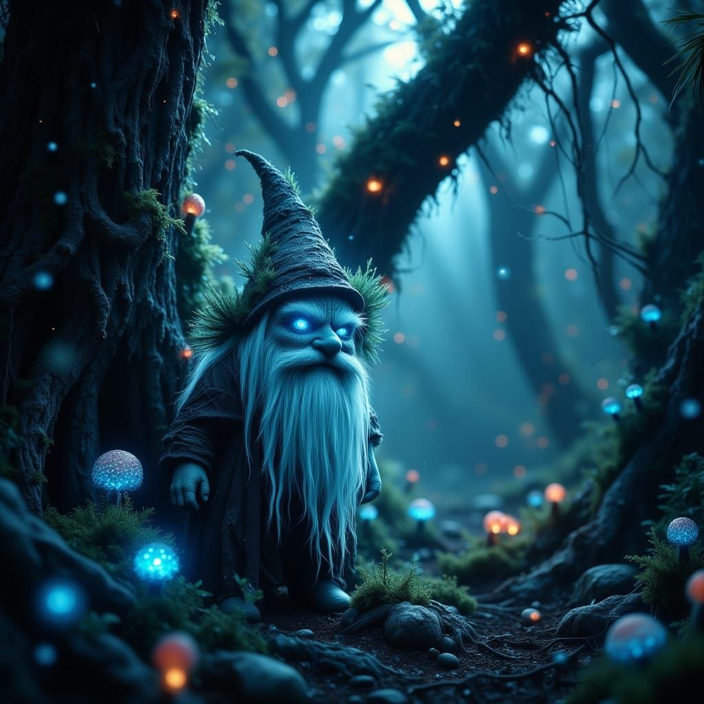 Luminous Gnome in Enchanted Forest Digital Painting
