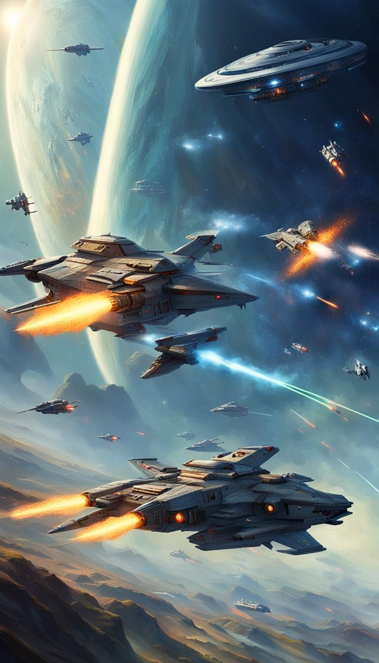 Distant Space War with Robots and Spaceships