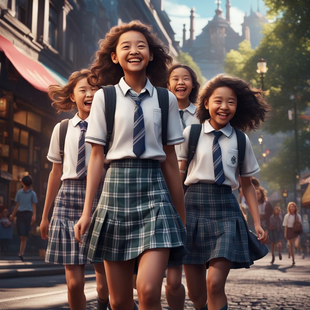 School Girls Walking in a Matte Painting