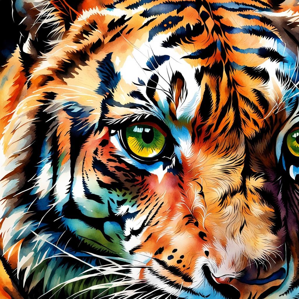 Tiger Eye: Intense Watercolor Art in Warm Colors