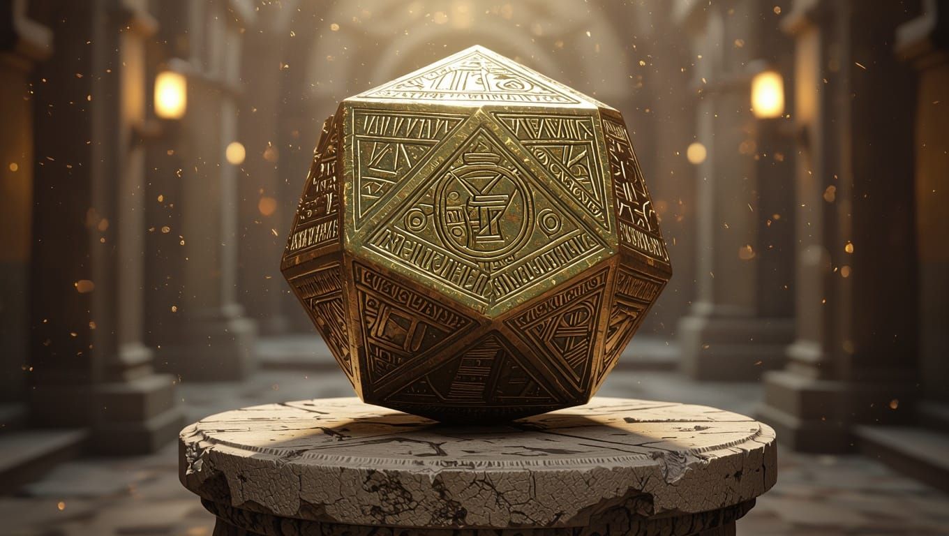 Ancient Roman Bronze Dodecahedron in Futuristic Industrial S...
