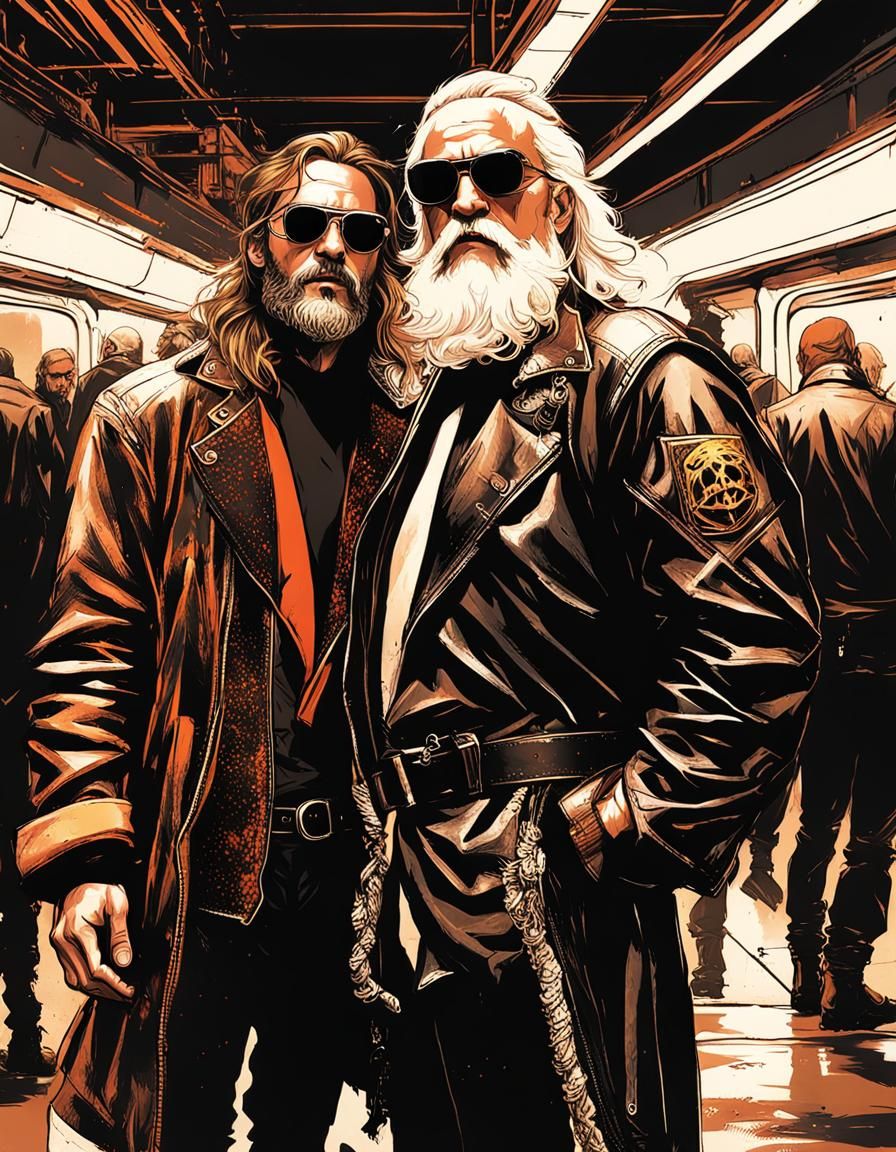 Jesus and Santa Claus in Inkpunk Style