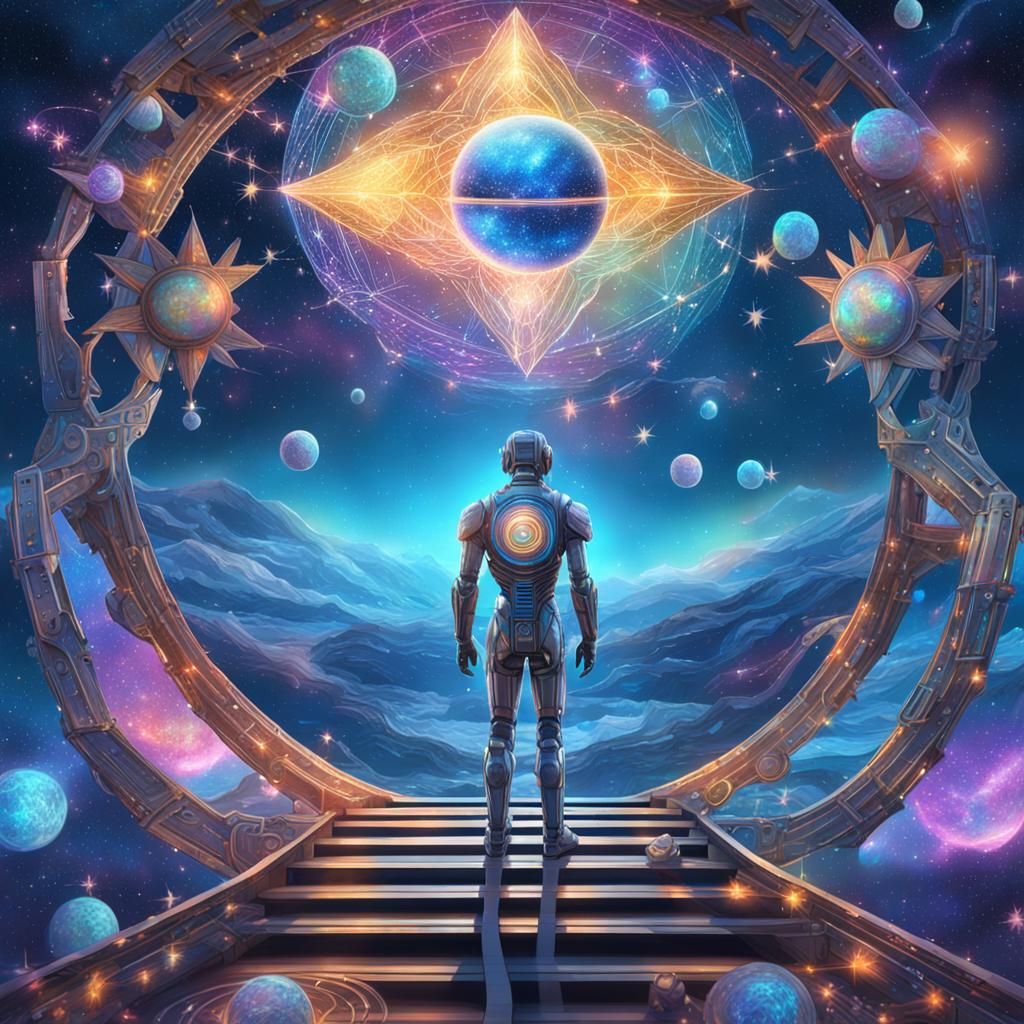 Astral Cyborg Starships Dreamscape: Holographic Illustration