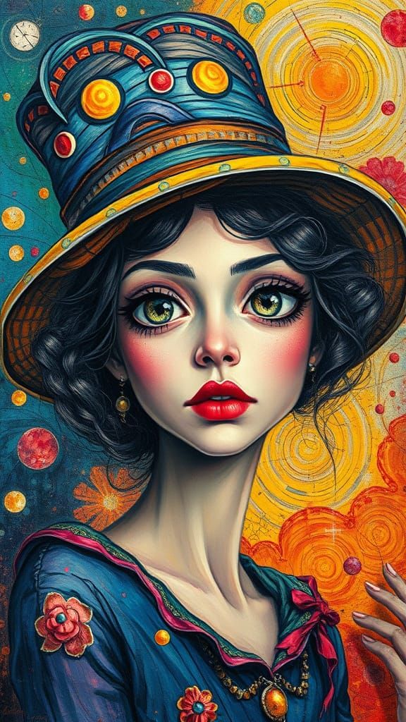 Surreal Woman in Abstract Expressionist Oil Drawing