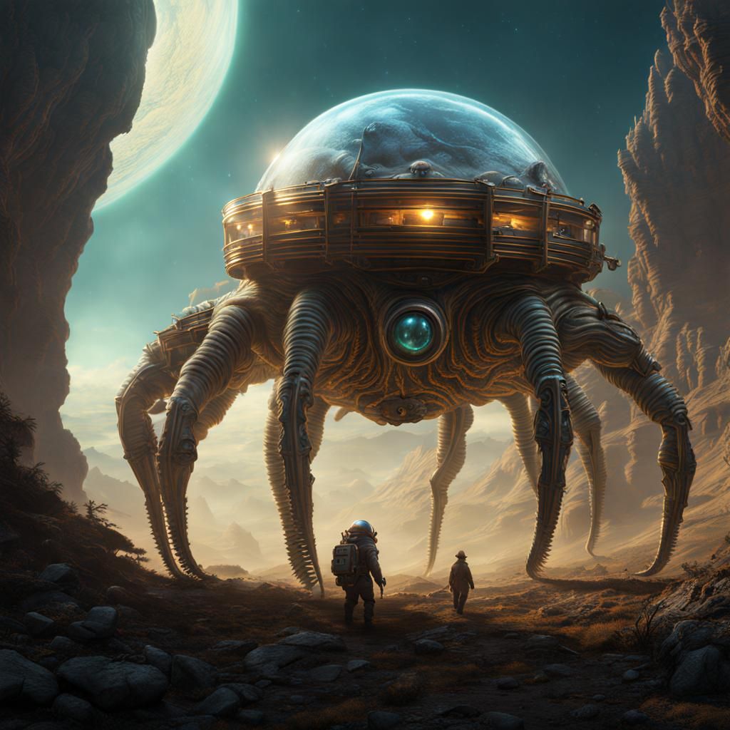 Steampunk Tardigrade Roaming on Alien Planet