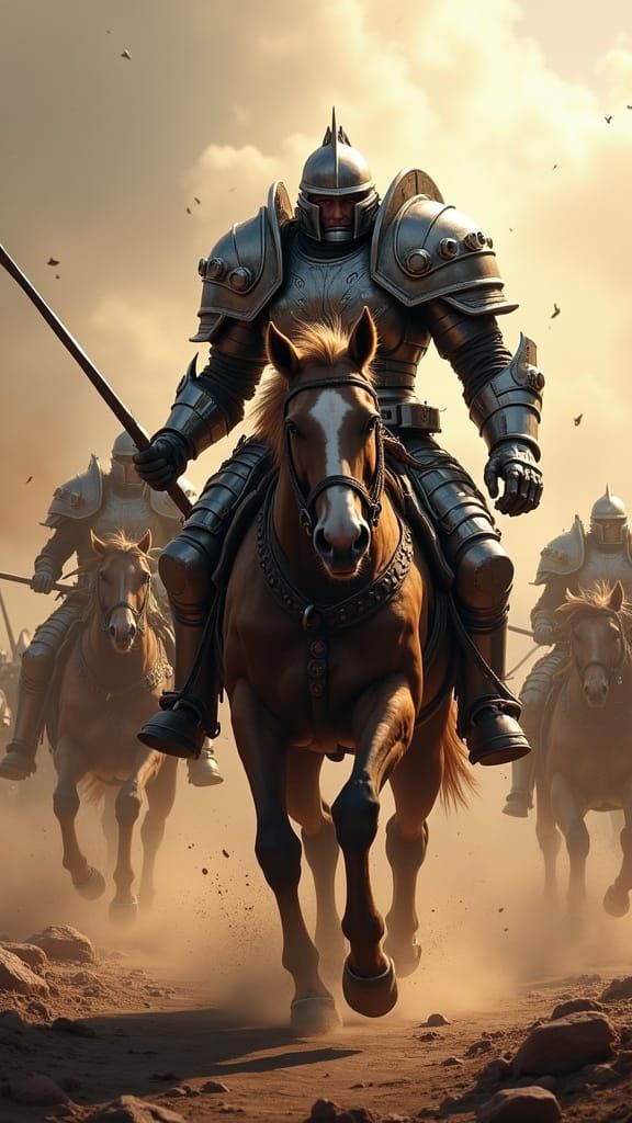 Heroic Leader Charges into Battle in Epic Digital Art