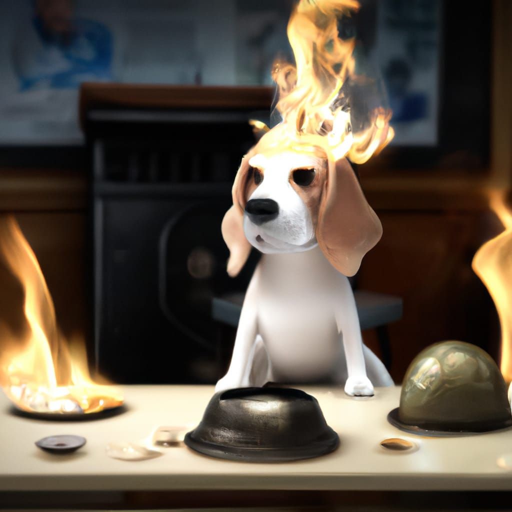 Beagle in Bowler Hat Surrounded by Flames
