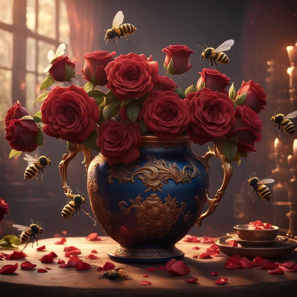 Chocolate Roses with Bees in Fantasy Art