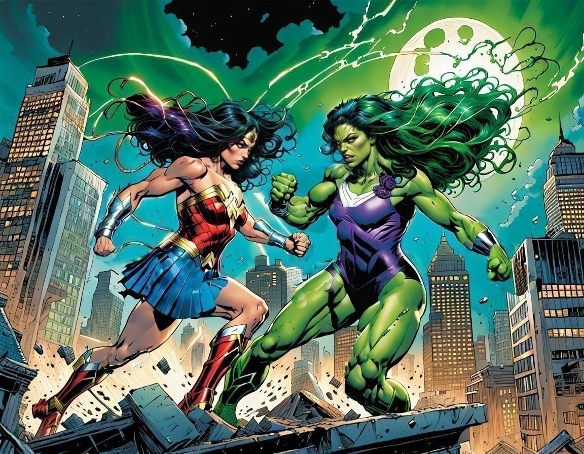 Superheroines Clash in Hyperdetailed Comic Art