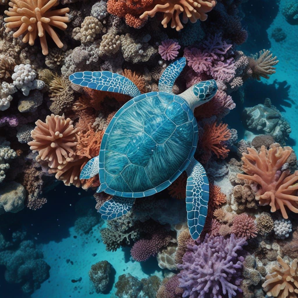 Vibrant Low-Poly Turtle Glides Over a Coral Reef in a Pixel ...