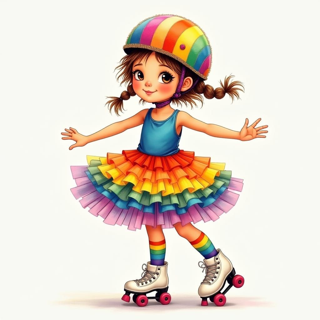Girl in Rainbow Roller Skating Costume
