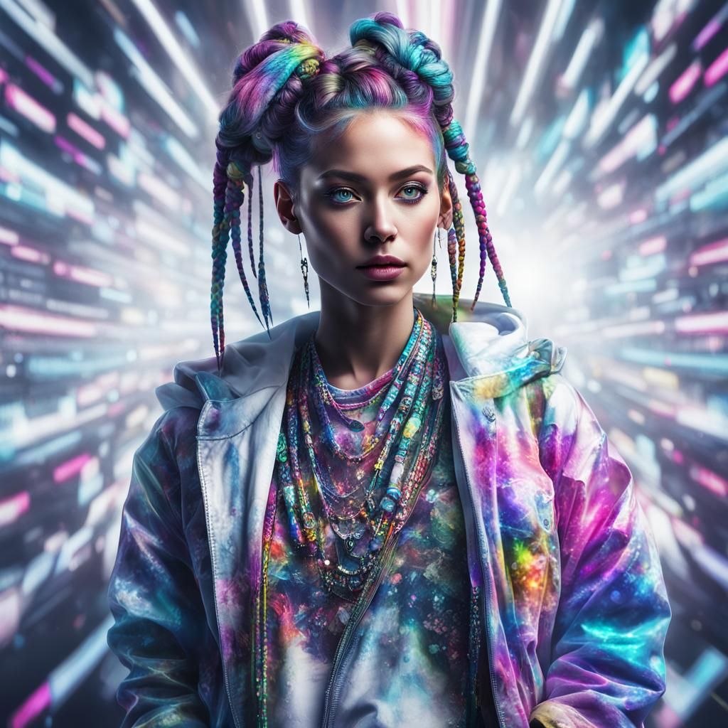 Iconic 90s Raver Girl in Hyperrealistic Style