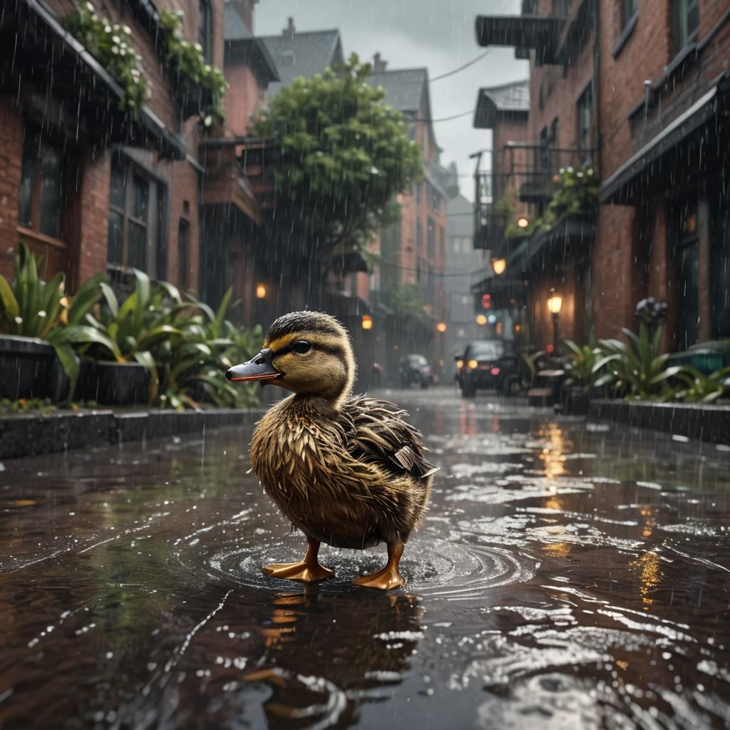 Baby Duck in the Rain: Detailed Matte Painting