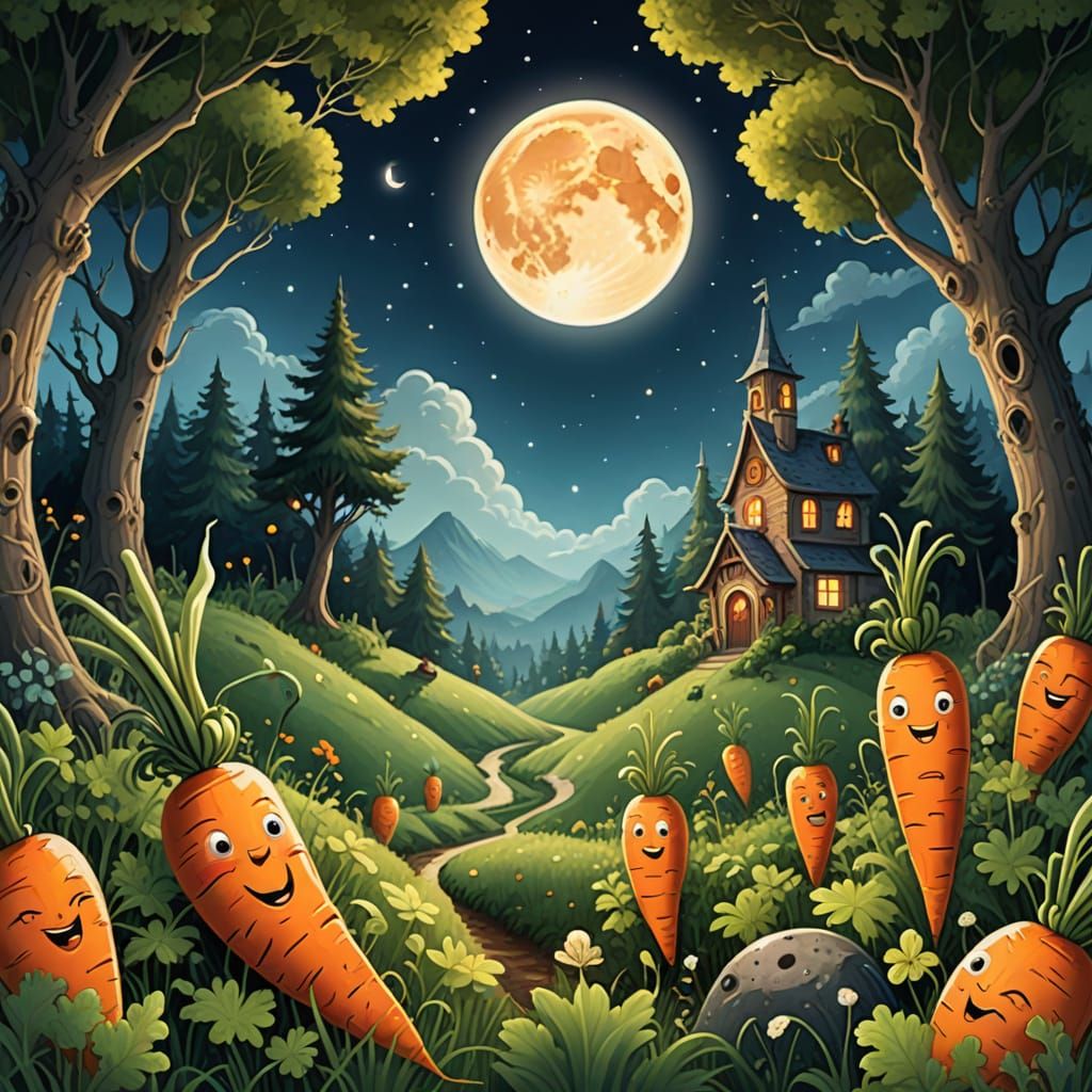 Fantasy Carrot in a Storybook Illustration