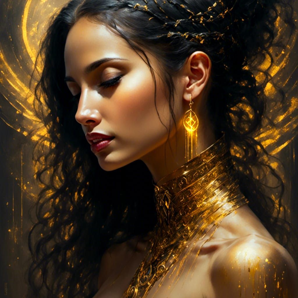 Enchanting Woman with Golden Runes: Klimt-Inspired Art