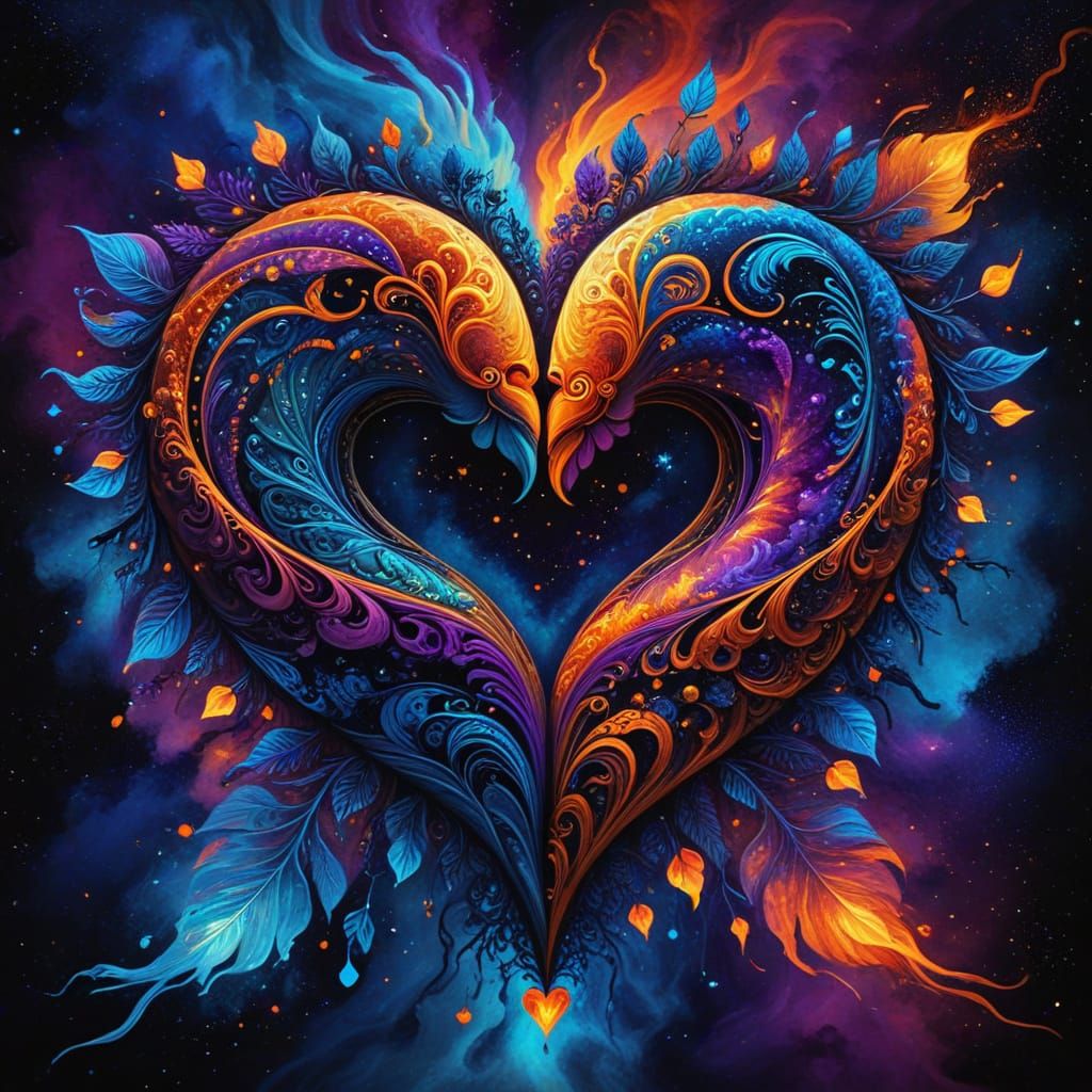 Abstract Cosmic Heart of Swirling Colors in Nebulae