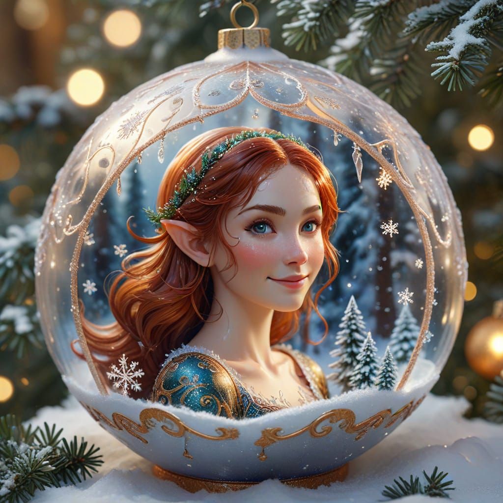 Ethereal Christmas Elf in Ornament Scene