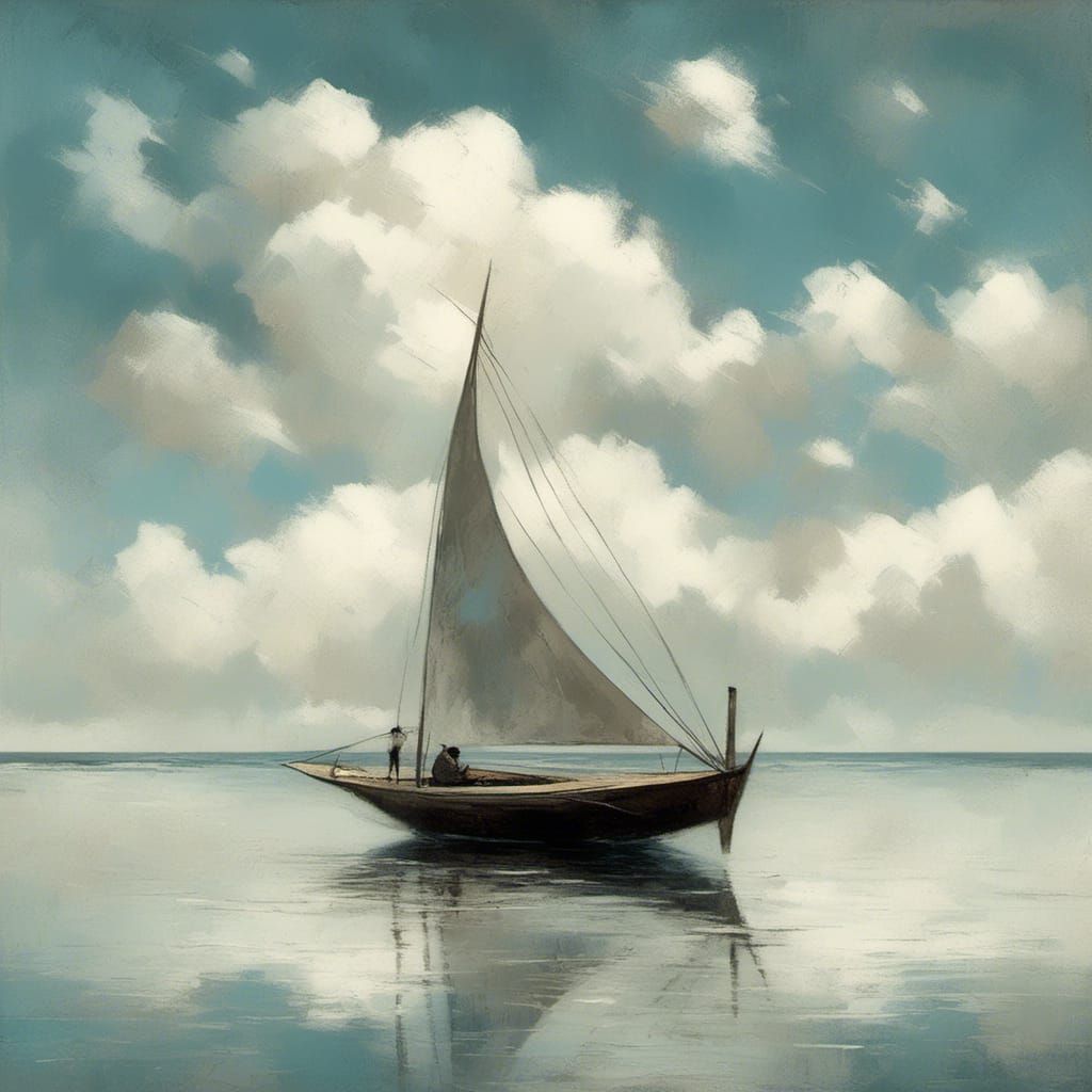 A Boat on the Ocean Under White Clouds