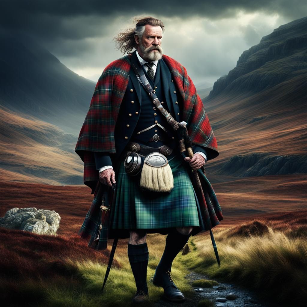 Scottish Highlander in Tartan Kilt Digital Painting