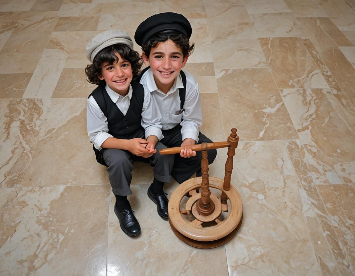 Ultra-Orthodox Boy Plays with Spinning Wheel