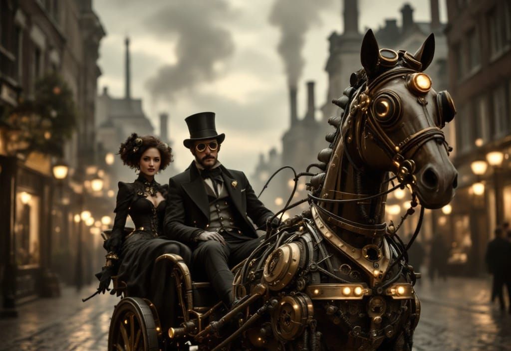 Steampunk Couple in London, Sepia-Toned Photography