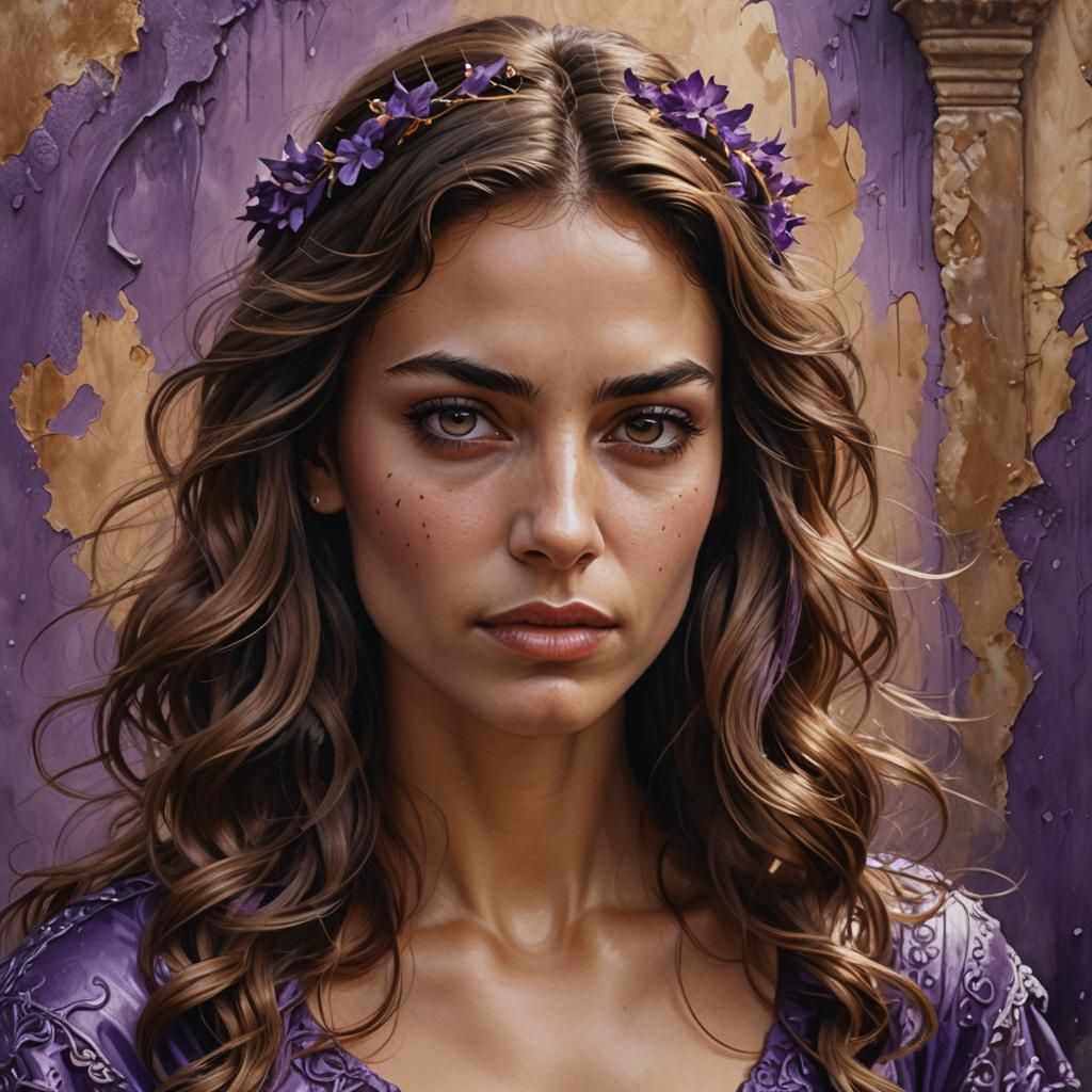 Hyperrealistic Portrait of Spanish Supervillain in Violet