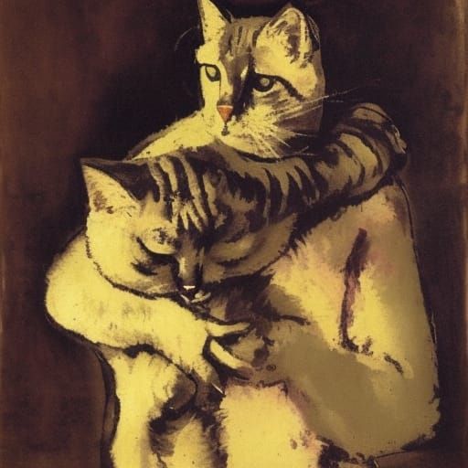 Cat with Peace Poster, Classic Art Style